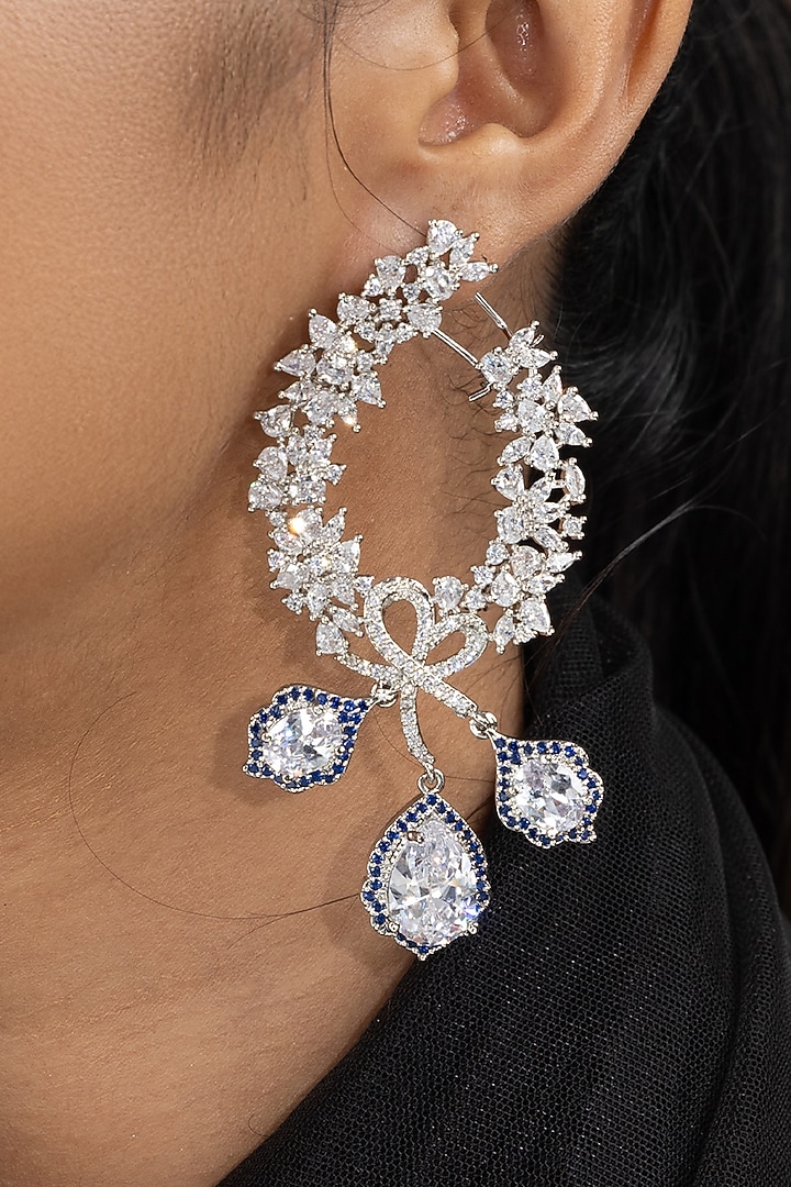 White Finish Cubic Zirconia & Black Spinel Stone Hoop Earrings by Joules By Radhika at Pernia's Pop Up Shop