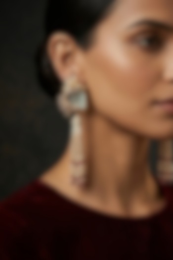 Gold Finish White & Gold Beaded Dangler Earrings by Joules By Radhika at Pernia's Pop Up Shop