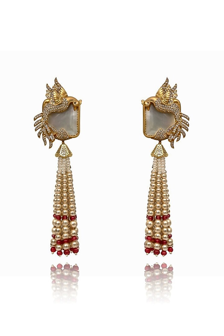 Gold Finish White & Gold Beaded Dangler Earrings by Joules By Radhika at Pernia's Pop Up Shop