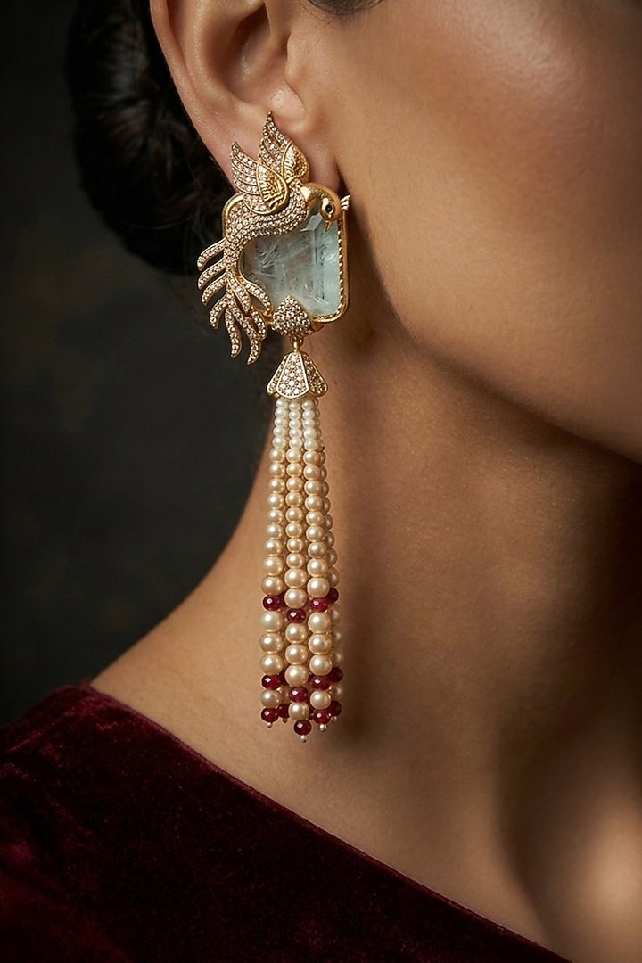 Gold Finish White & Gold Beaded Dangler Earrings by Joules By Radhika at Pernia's Pop Up Shop