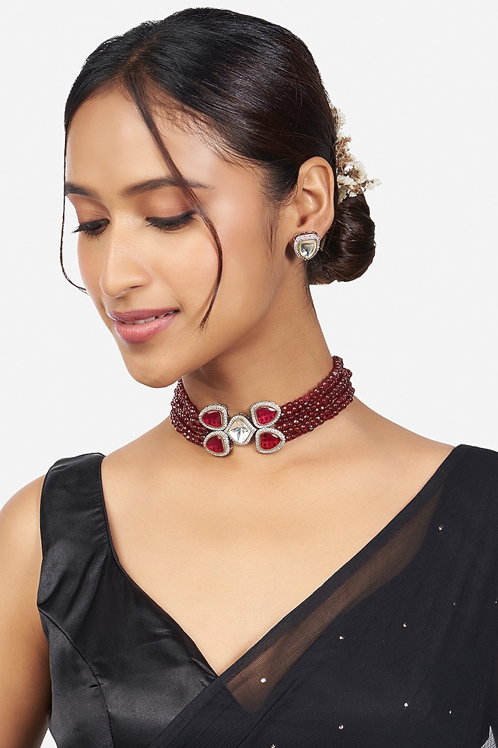 Gold Finish Beaded Choker Necklace Set by Joules By Radhika at Pernia's Pop Up Shop