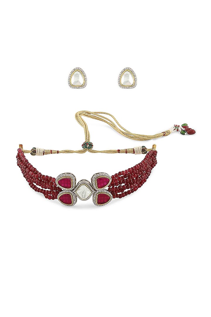 Gold Finish Beaded Choker Necklace Set by Joules By Radhika at Pernia's Pop Up Shop
