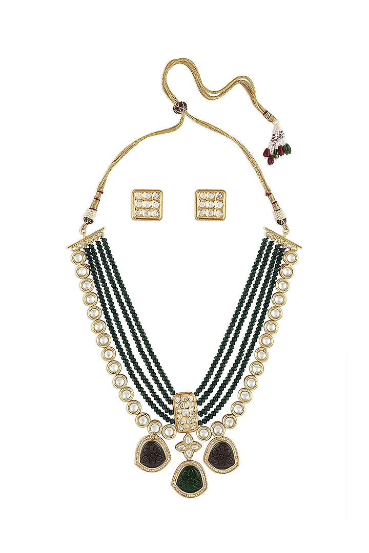 Gold Finish Hydro Kundan Polki Choker Necklace Set by Joules By Radhika