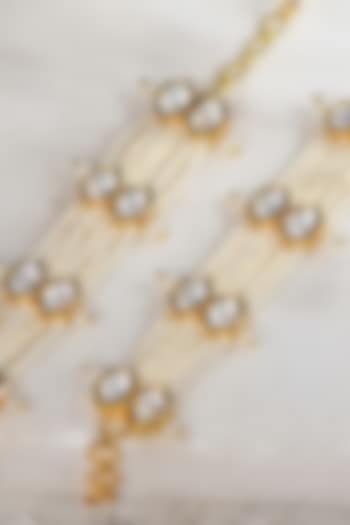 Gold Plated Kundan Polki Pearl Kaan Chain Earrings by Joules By