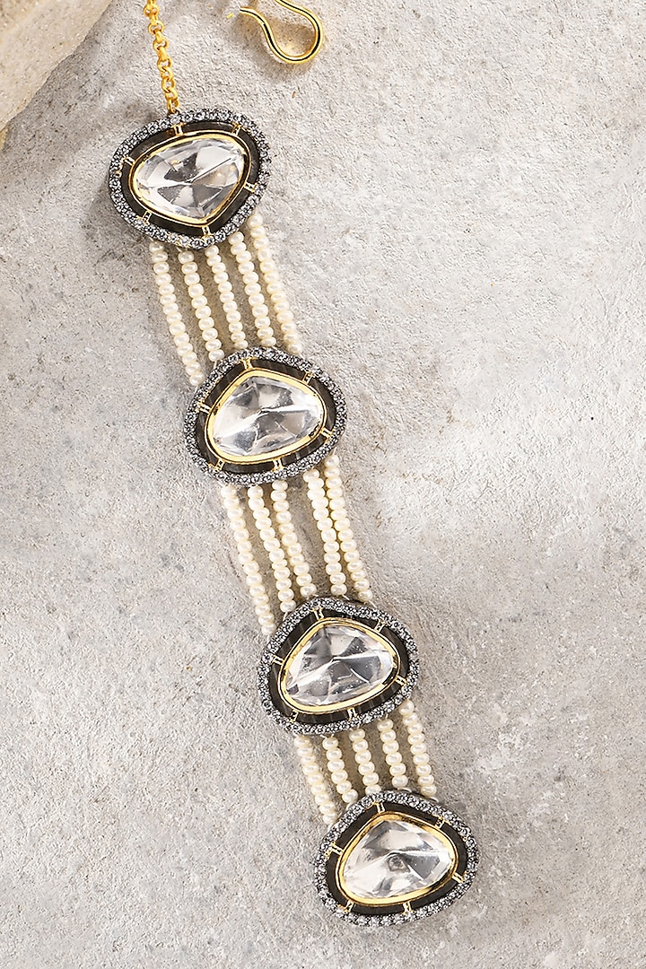 Gold Plated Hydro Kundan Polki & Pearl Maangtikka by Joules By Radhika at Pernia's Pop Up Shop