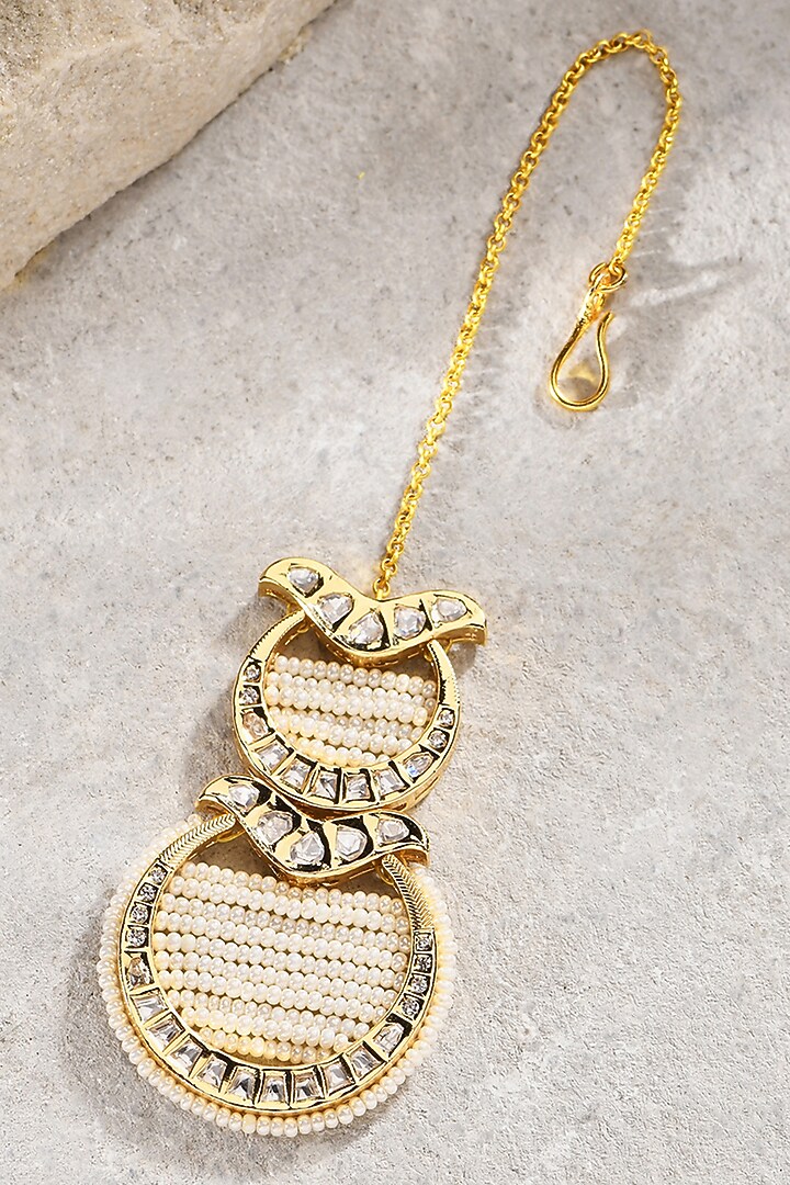Gold Plated Hydro Kundan Polki Maangtikkfa by Joules By Radhika at Pernia's Pop Up Shop