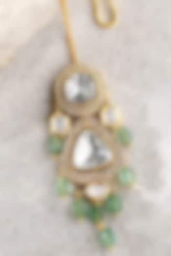 Gold Plated Kundan Polki & Green Agate Drop Maangtikka by Joules By Radhika at Pernia's Pop Up Shop