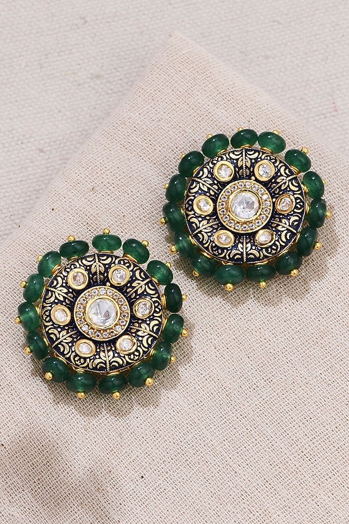 Gold Finish Green Stone Stud Earrings by Joules By Radhika at Pernia's Pop Up Shop