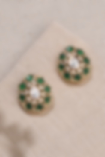 Gold Finish Green Stone Floral Stud Earrings by Joules By Radhika at Pernia's Pop Up Shop