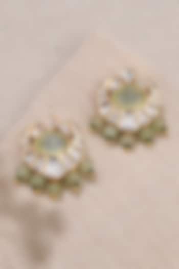 Gold Finish Sage Stone Stud Earrings by Joules By Radhika at Pernia's Pop Up Shop