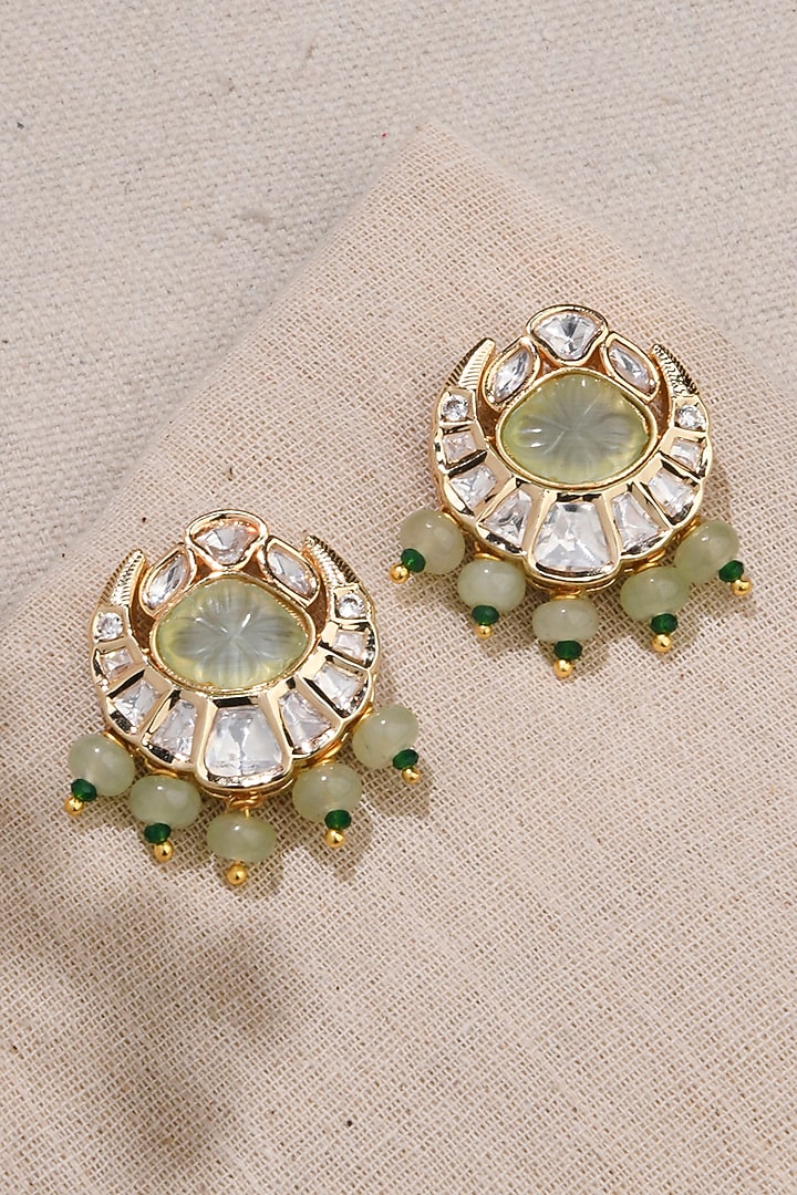 Gold Finish Sage Stone Stud Earrings by Joules By Radhika at Pernia's Pop Up Shop