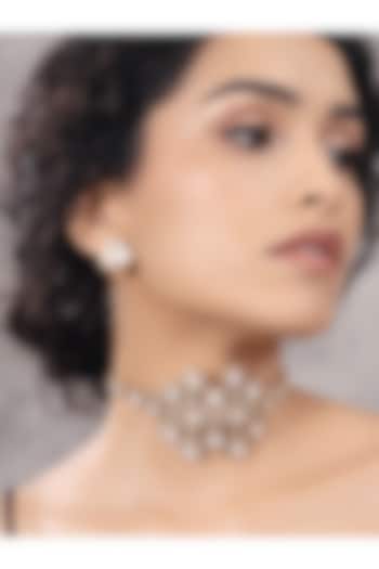 Gold Finish Kundan Polki & Pearl Choker Necklace by Joules By Radhika at Pernia's Pop Up Shop