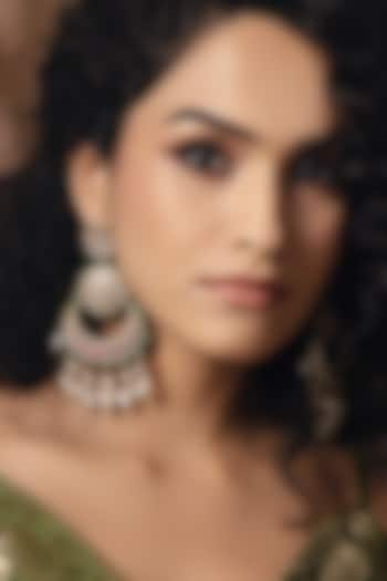 Gold Finish Kundan Polki & Pearl Chandbali Earrings by Joules By Radhika at Pernia's Pop Up Shop