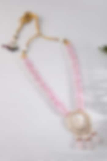 Gold Finish Pink Kundan Polki Beaded Necklace by Joules By Radhika at Pernia's Pop Up Shop