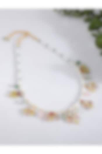 Gold Finish Pearl & Multi-Colored Jade Beaded Necklace by Joules By Radhika at Pernia's Pop Up Shop