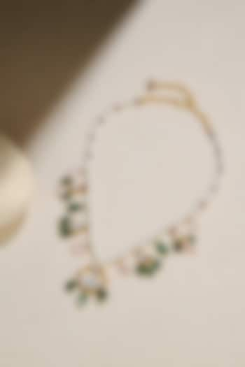 Gold Finish Kundan Polki & Multi-Colored Beaded Necklace by Joules By Radhika at Pernia's Pop Up Shop