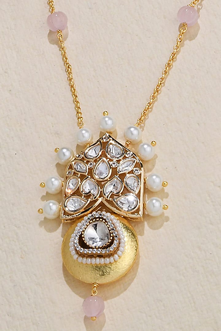 Gold Finish Pearl Pendant Necklace by Joules By Radhika at Pernia's Pop Up Shop