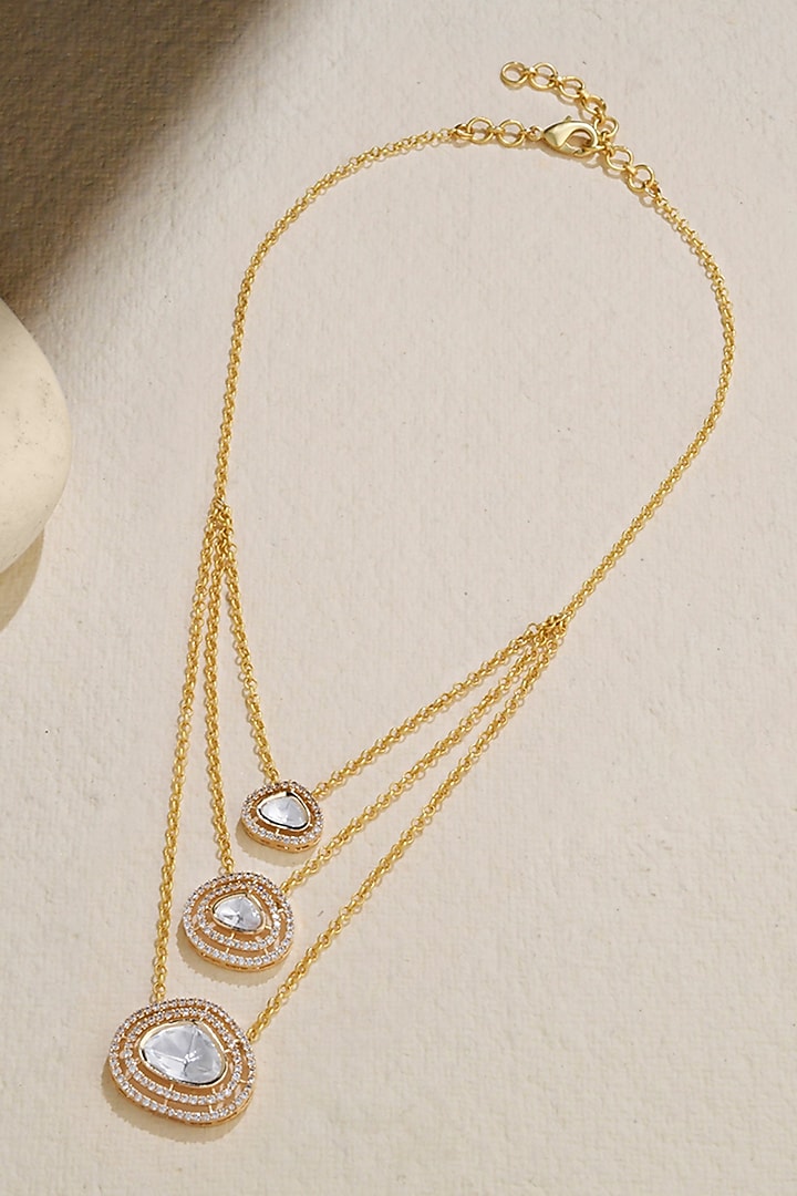 Gold Finish Diamond Polki Stone Layered Necklace by Joules By Radhika at Pernia's Pop Up Shop