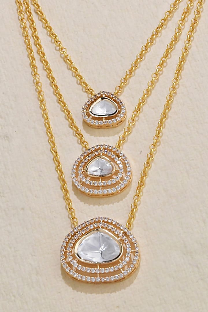 Gold Finish Diamond Polki Stone Layered Necklace by Joules By Radhika at Pernia's Pop Up Shop