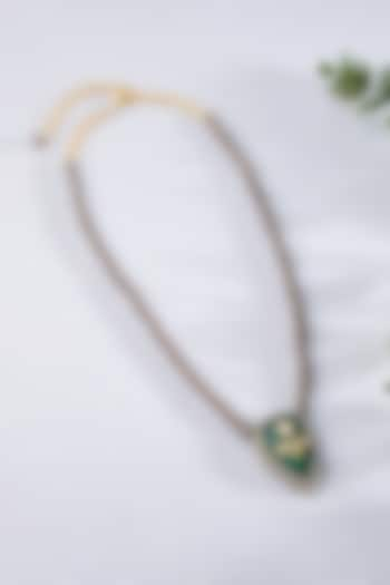 Gold Finish Green Stone & Copper Beaded Pendant Necklace by Joules By Radhika at Pernia's Pop Up Shop