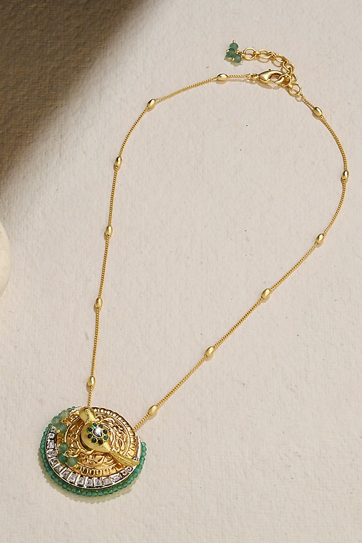 Gold Finish Green Beaded Pendant Necklace by Joules By Radhika at Pernia's Pop Up Shop