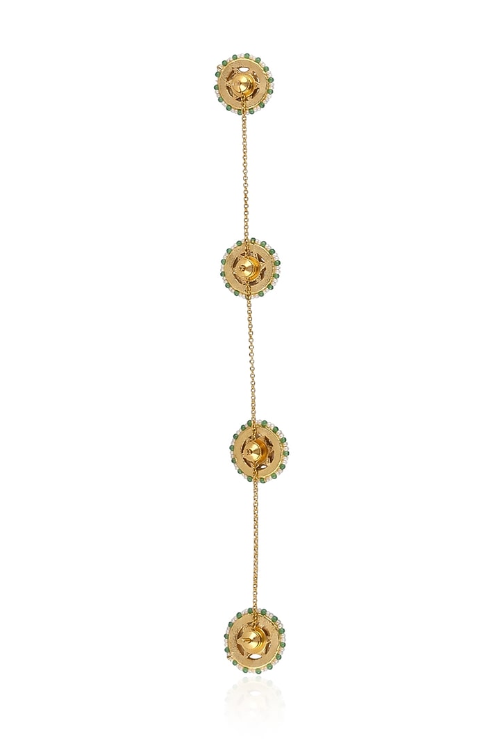 Gold Finish Brass Tarvika Buttons With Chain (Set Of 4) by Joules By Radhika at Pernia's Pop Up Shop