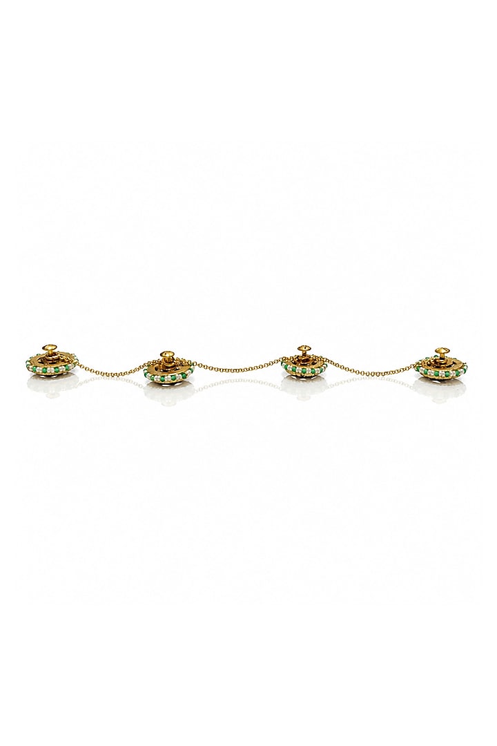 Gold Finish Brass Tarvika Buttons With Chain (Set Of 4) by Joules By Radhika at Pernia's Pop Up Shop