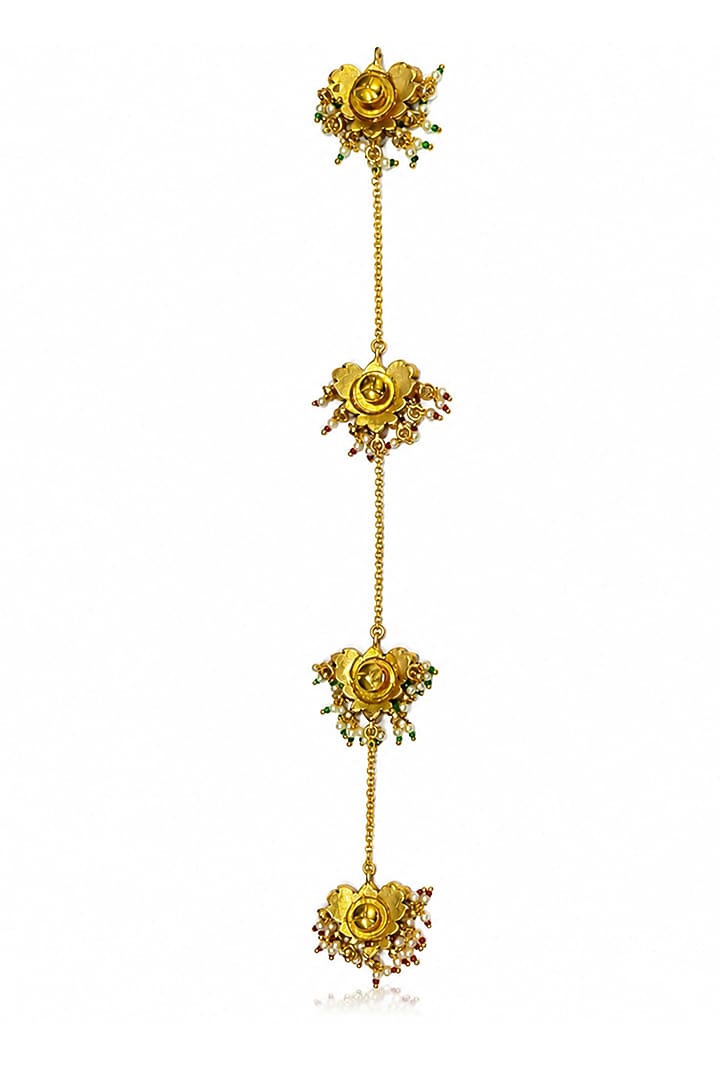 Gold Finish Brass Veshaya Buttons With Chain (Set Of 4) by Joules By Radhika at Pernia's Pop Up Shop