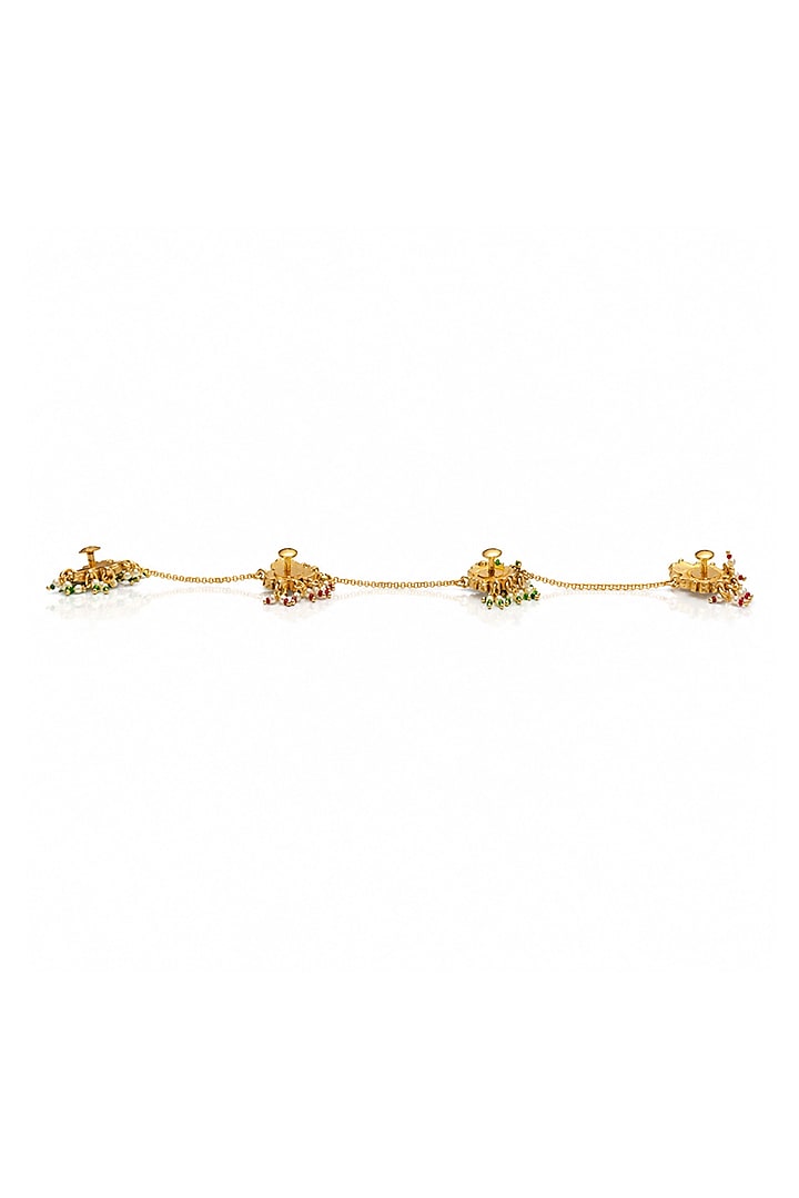 Gold Finish Brass Veshaya Buttons With Chain (Set Of 4) by Joules By Radhika at Pernia's Pop Up Shop