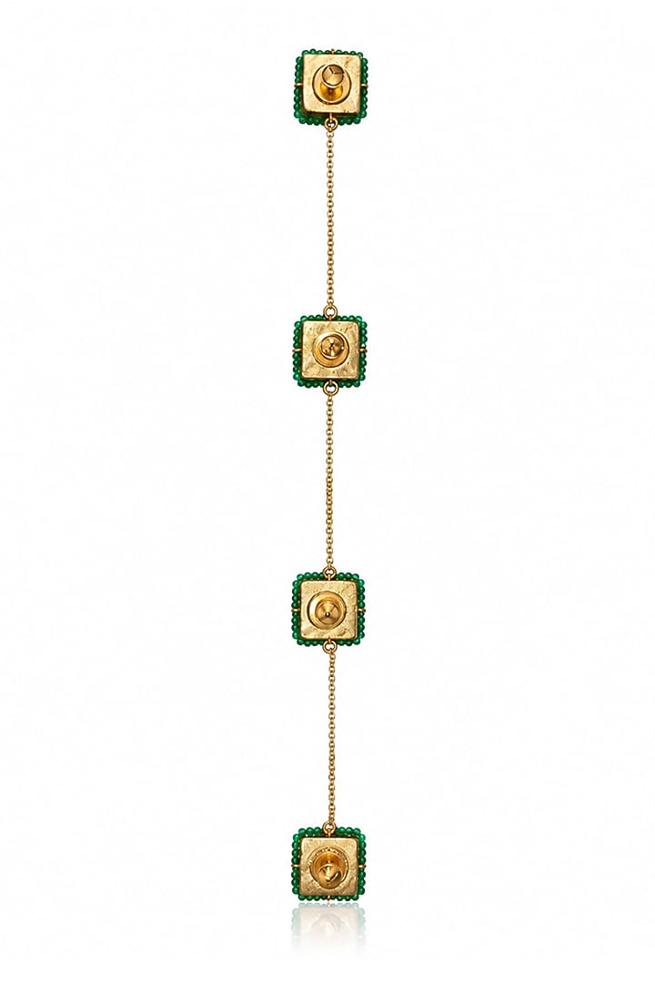 Gold Finish Brass Nirvani Buttons With Chain (Set Of 4) by Joules By Radhika at Pernia's Pop Up Shop