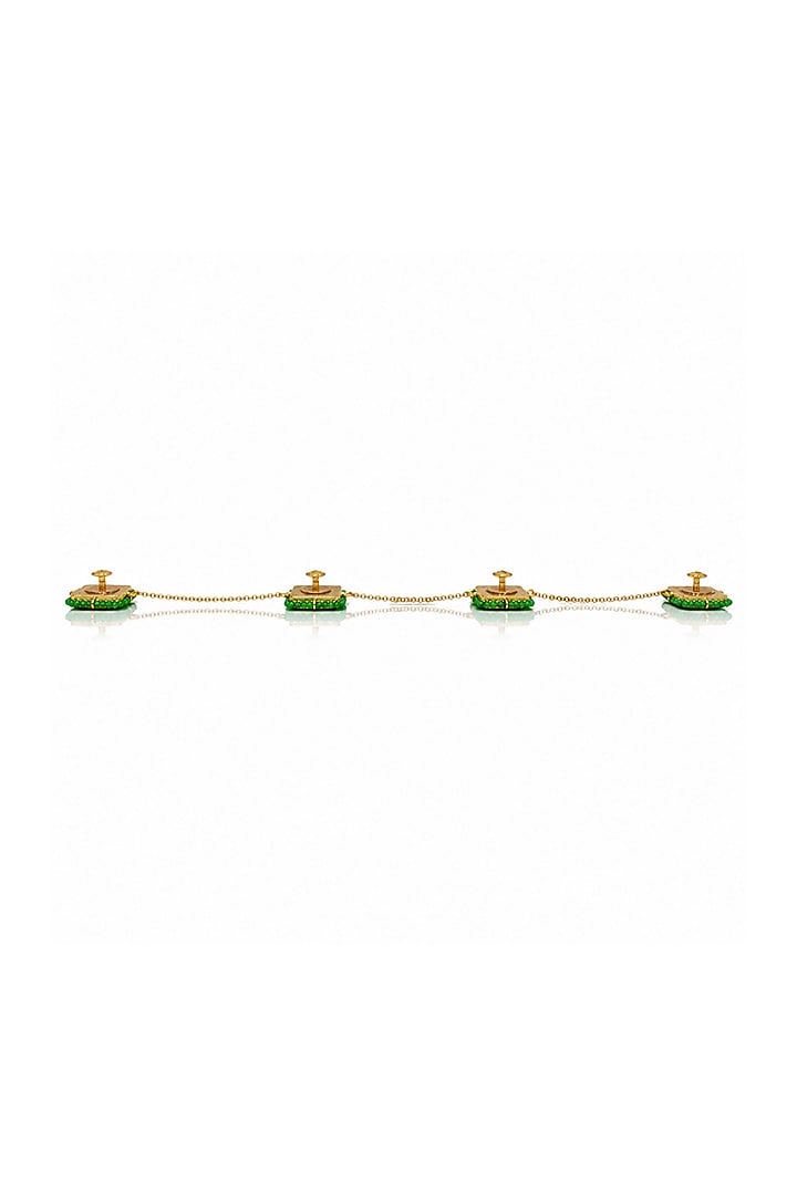 Gold Finish Brass Nirvani Buttons With Chain (Set Of 4) by Joules By Radhika at Pernia's Pop Up Shop