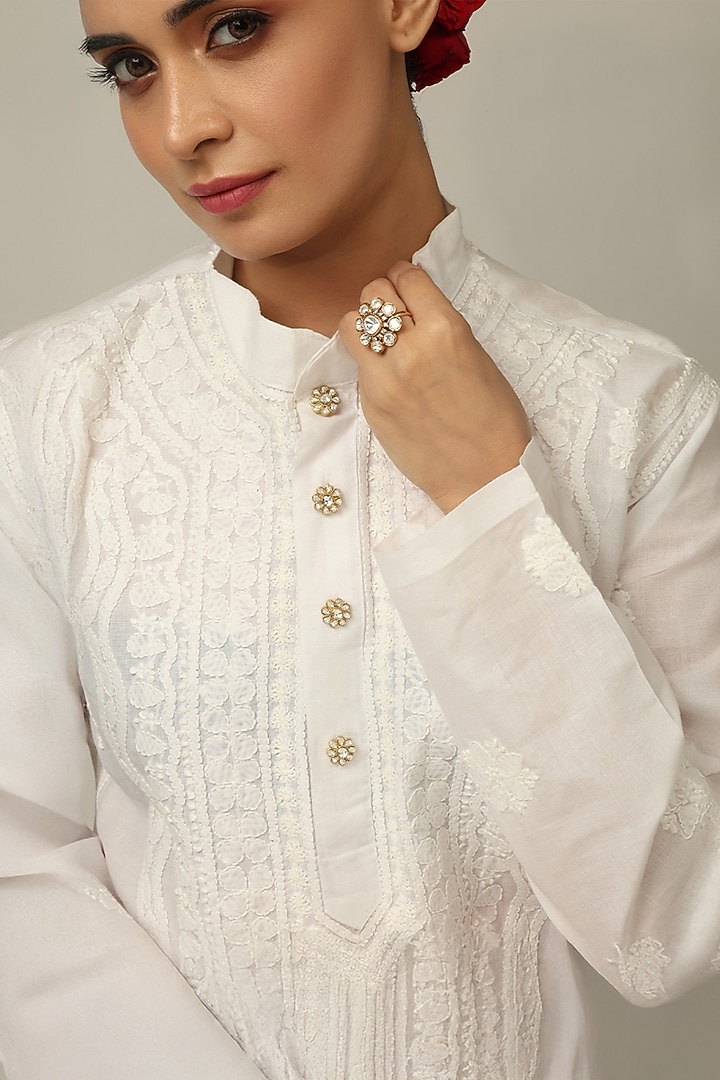 Gold Finish Brass Sayoni Buttons (Set Of 4) by Joules By Radhika at Pernia's Pop Up Shop
