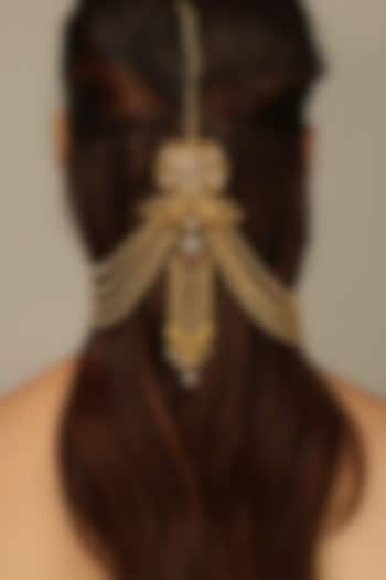 Gold Finish Brass Ravika Hair Brooch With Chain by Joules By Radhika at Pernia's Pop Up Shop