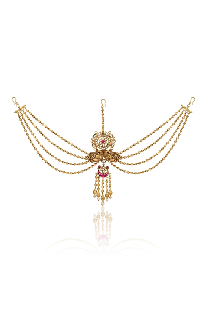 Gold Finish Brass Ravika Hair Brooch With Chain by Joules By Radhika at Pernia's Pop Up Shop