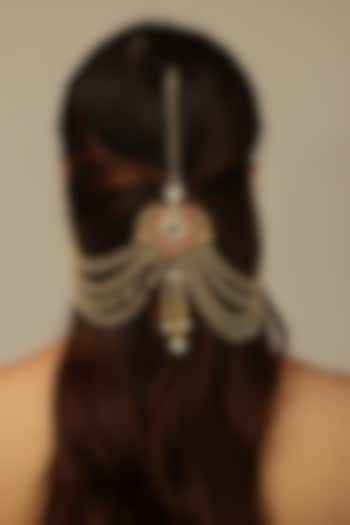 Gold Finish Brass Tanishvi Hair Brooch With Chain by Joules By Radhika at Pernia's Pop Up Shop