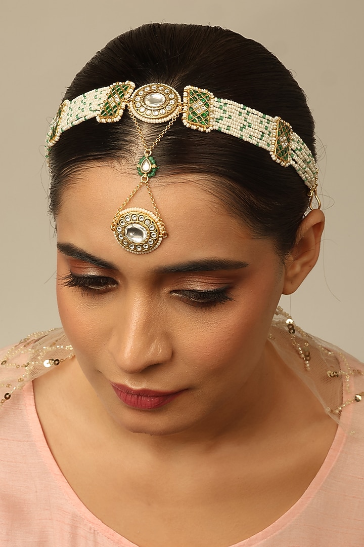 Gold Finish Brass Ruvani Sheesh Patti by Joules By Radhika at Pernia's Pop Up Shop