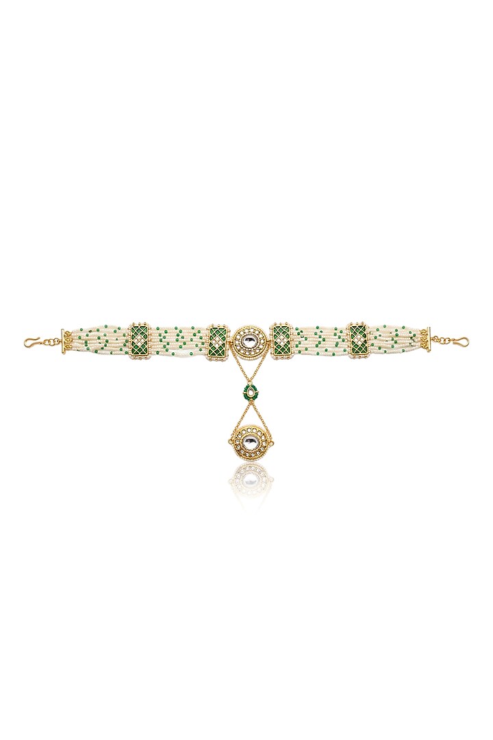 Gold Finish Brass Ruvani Sheesh Patti by Joules By Radhika at Pernia's Pop Up Shop