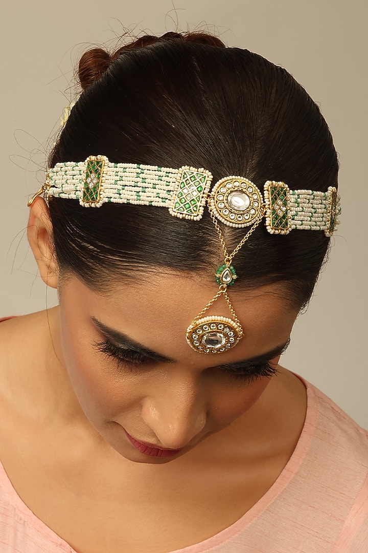 Gold Finish Brass Ruvani Sheesh Patti by Joules By Radhika at Pernia's Pop Up Shop