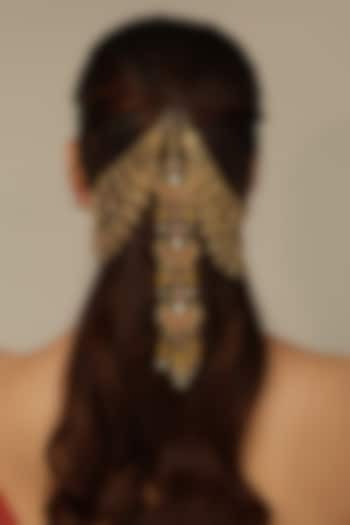Gold Finish Brass Savika Hair Brooch With Chain by Joules By Radhika at Pernia's Pop Up Shop