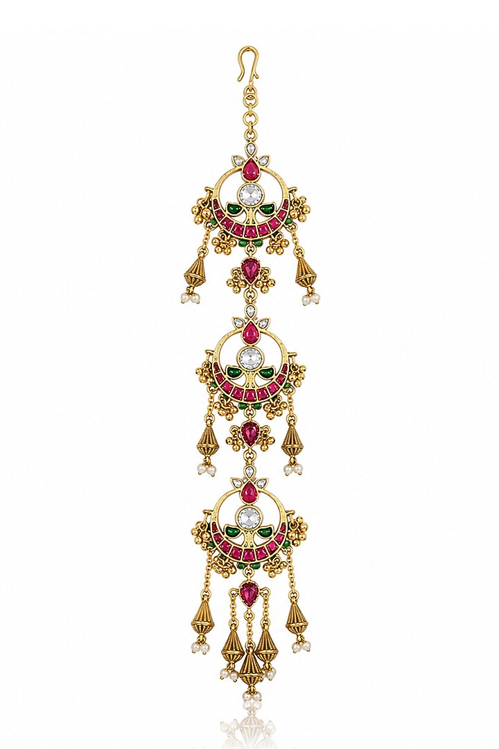 Gold Finish Brass Savika Hair Brooch With Chain by Joules By Radhika at Pernia's Pop Up Shop