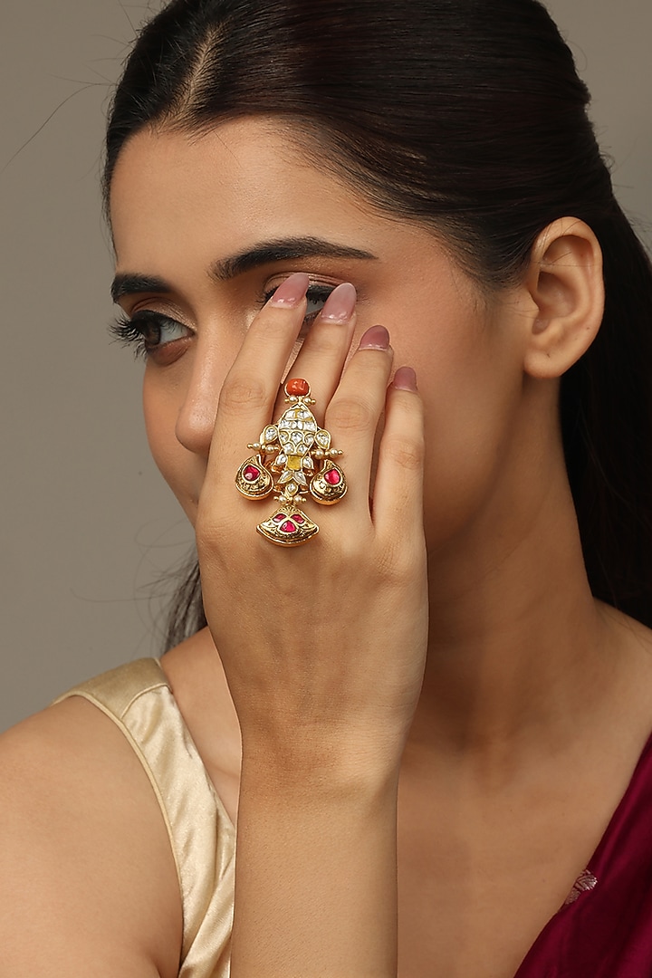 Gold Finish Brass Aavya Ring by Joules By Radhika at Pernia's Pop Up Shop