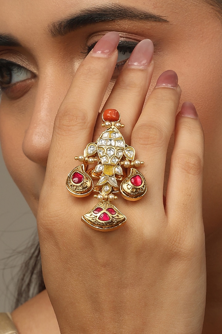 Gold Finish Brass Aavya Ring by Joules By Radhika at Pernia's Pop Up Shop