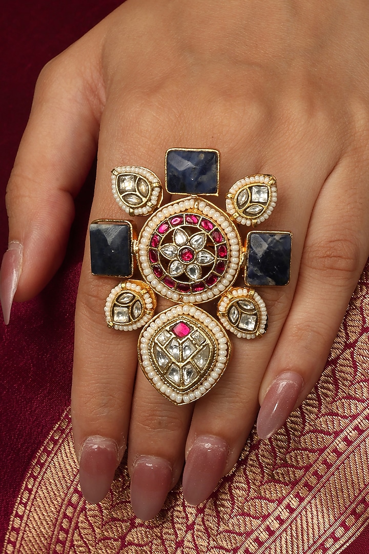 Gold Finish Brass Navya Ring by Joules By Radhika at Pernia's Pop Up Shop