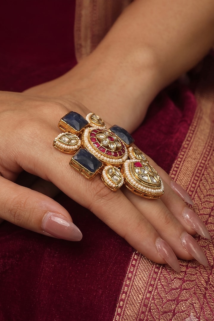 Gold Finish Brass Navya Ring by Joules By Radhika at Pernia's Pop Up Shop