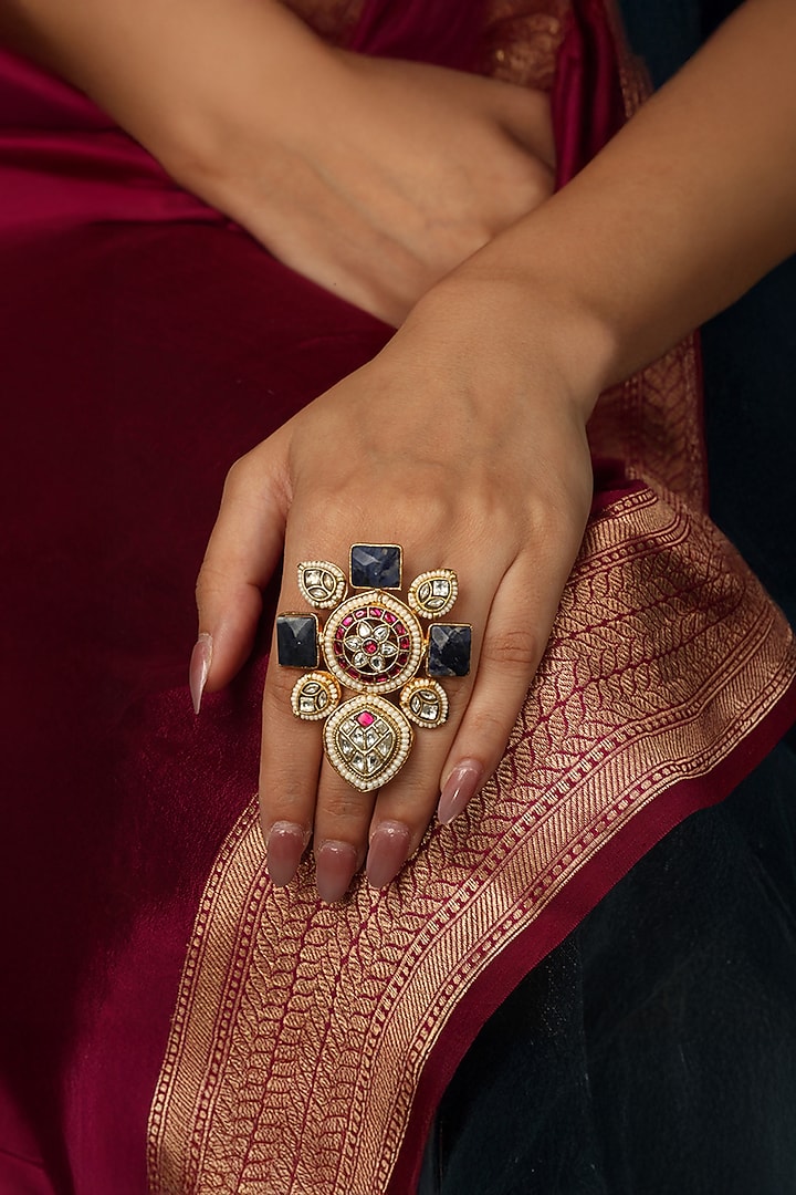 Gold Finish Brass Navya Ring by Joules By Radhika at Pernia's Pop Up Shop