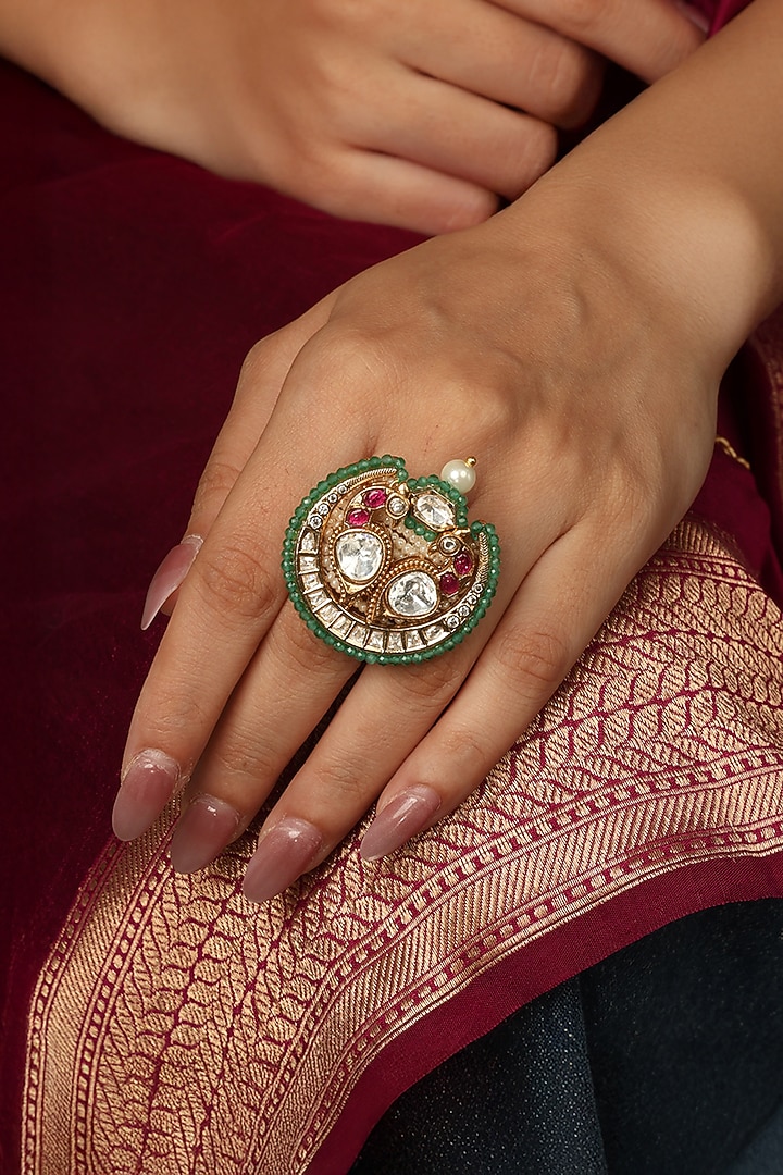 Gold Finish Brass Saanvi Ring by Joules By Radhika at Pernia's Pop Up Shop