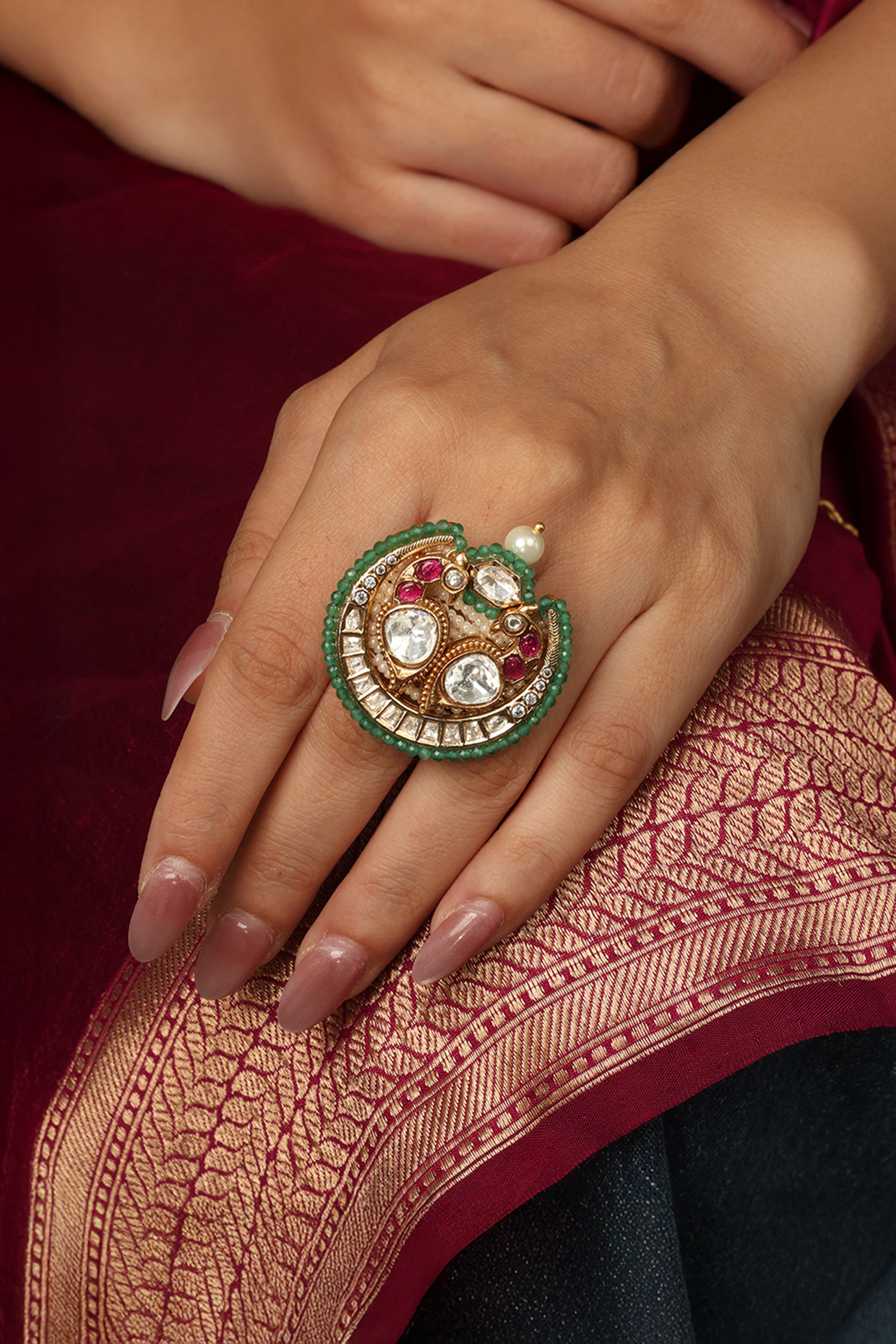 Gold Finish Brass Saanvi Ring by Joules By Radhika