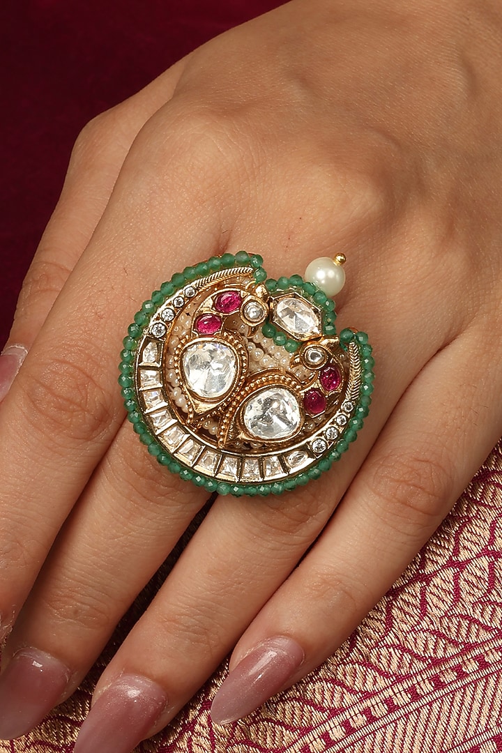 Gold Finish Brass Saanvi Ring by Joules By Radhika at Pernia's Pop Up Shop