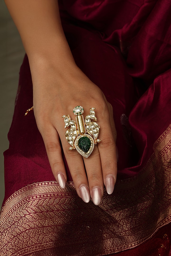 Gold Finish Brass Tavya Ring by Joules By Radhika at Pernia's Pop Up Shop
