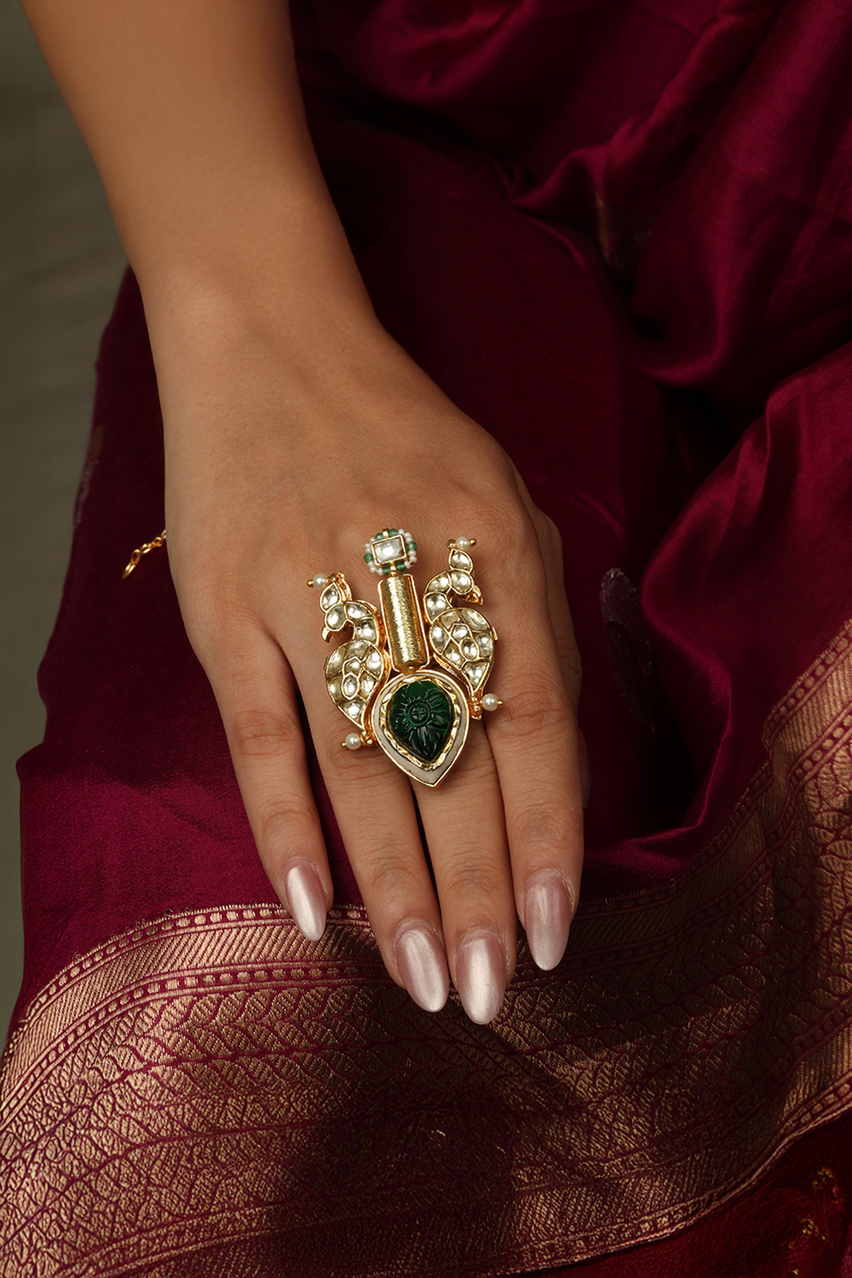 Gold Finish Brass Tavya Ring by Joules By Radhika